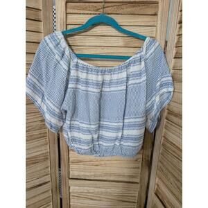 Spoon Jeans Brand Cropped Top Women's Size Large Blue/White Nautical Boho Hippie